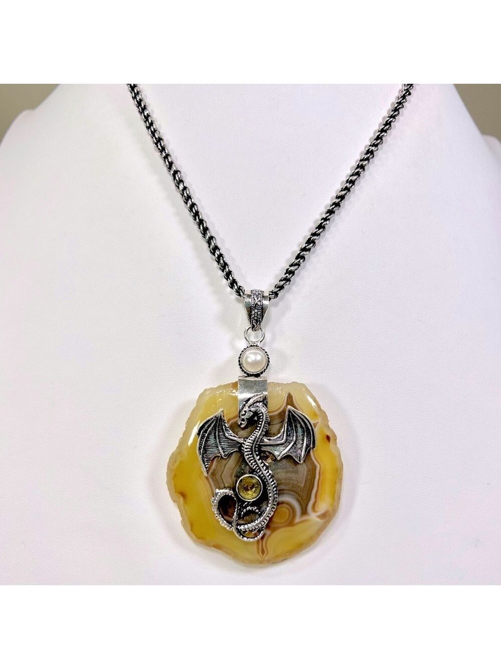 XL Solar Agate 🐉 Dragon 925 Gemstone Pendant
